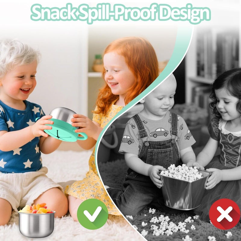 BUSOHA Stainless Steel Toddler Snack Cups - 9 OZ Spill-Proof Baby Snack Containers with Silicone Catcher and Lid Travel Snack Containers for Kids Food Grade Silicone Dishwasher Safe,Green - Image 5